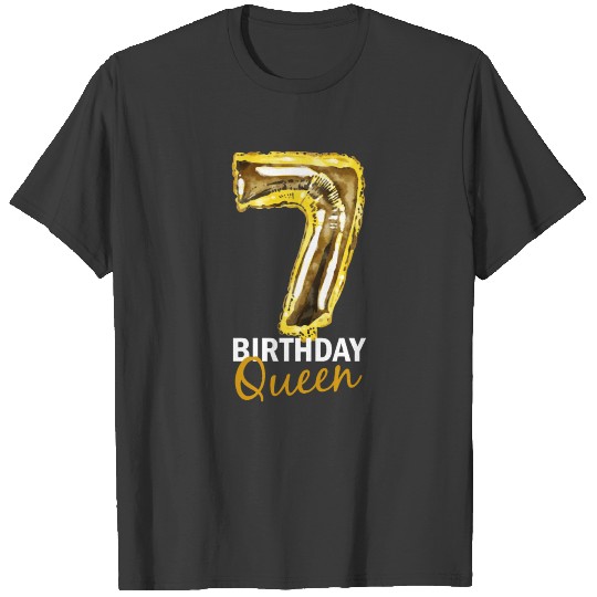 7 Years Birthday Gift Girls Balloons Print T-shirt