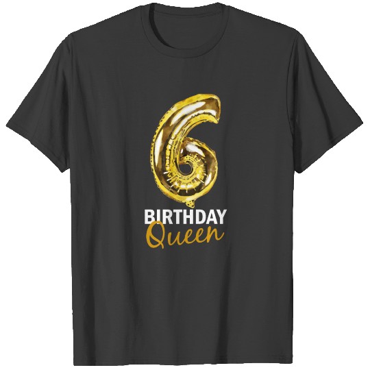 6 Years Birthday Gift Girls Balloons Print T-shirt