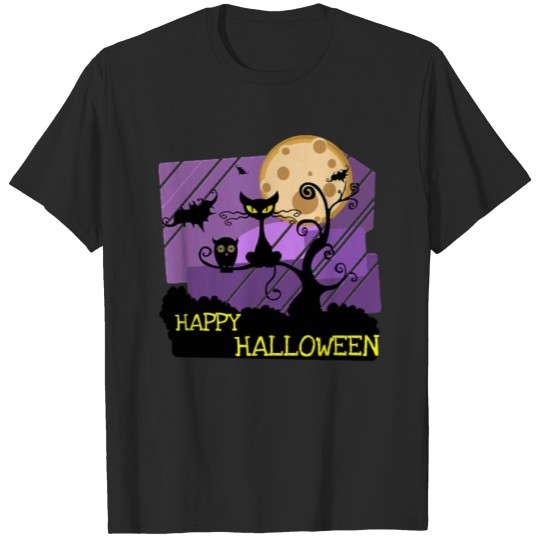 Discover Black Cat Kitty Halloween Happy Halloween cat and T-shirt