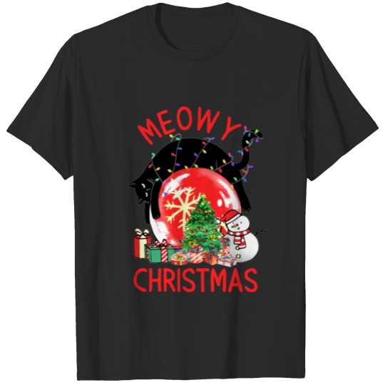 Discover Black Cat Kitty Lazy Meowy Christmas Snowman Kitte T-shirt