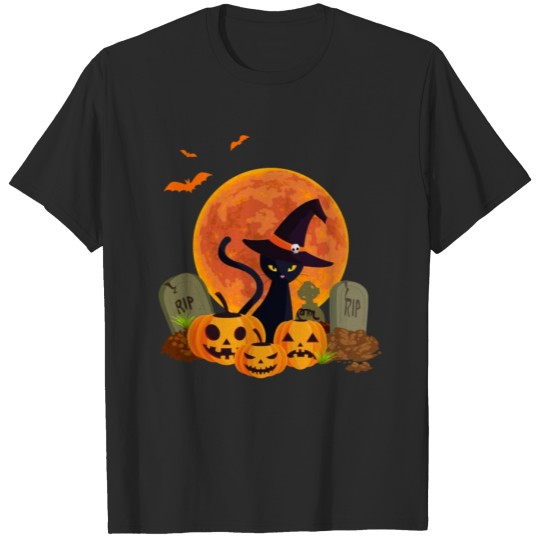 Discover Black Cat Kitty Halloween cat ghost house Kitten C T-shirt