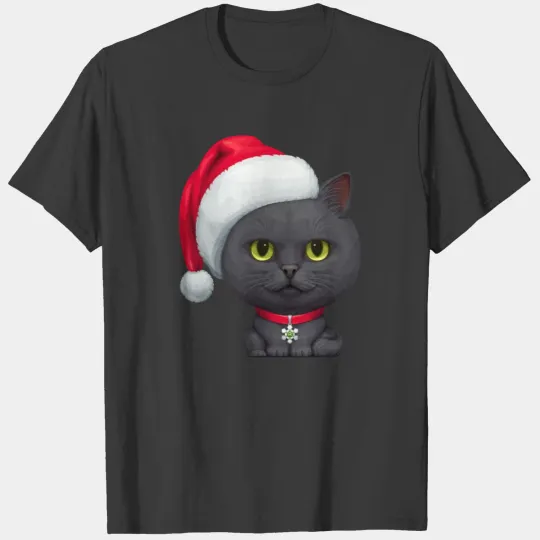 Black Cat Kitty Christmas Black Cat Wearing Santa T-shirt