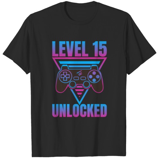 Discover 15th Birthday Gamer Gift Boys Level 15 Unlocked T-shirt