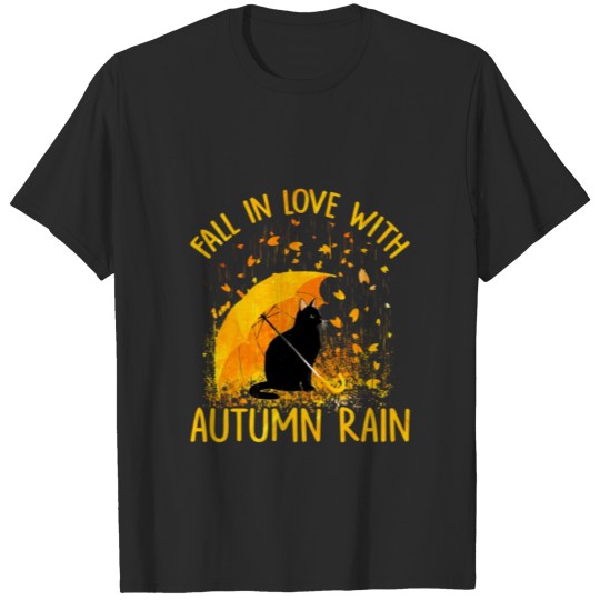Discover Black Cat Kitty Falling In Love With Autumn Rain K T-shirt