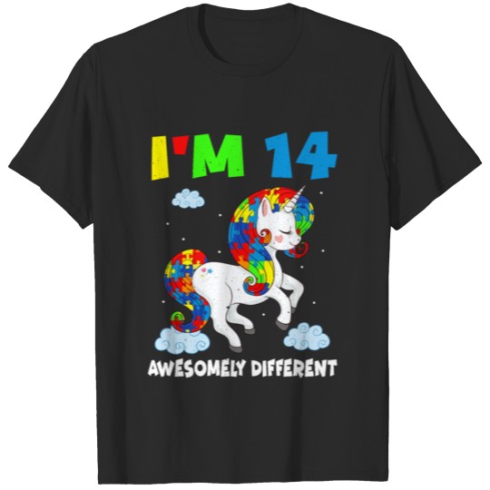 Discover Age 14 Unicorn Born Birth Puzzle Autism Awareness T-shirt