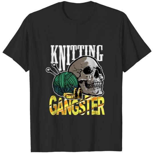Funny Knitting Gangster Skull Knitting Crocheter T-shirt
