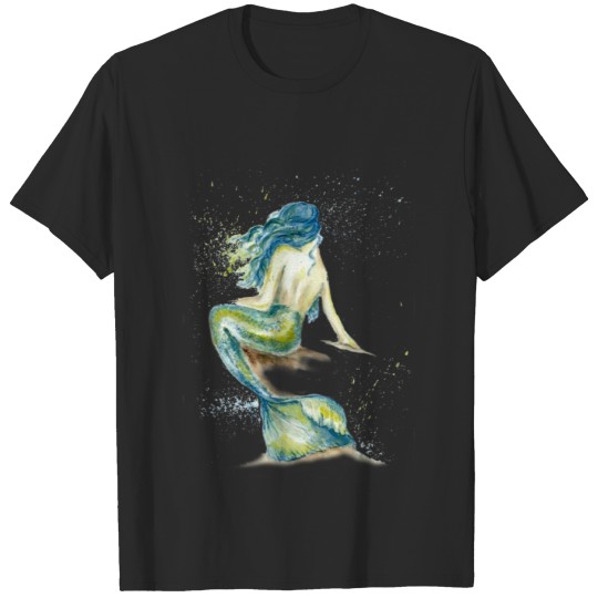 Discover mermaid women girl fish blue haire water cute illu T-shirt