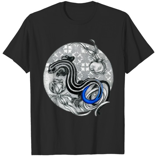 Blue tailed skink with two roses lizard reptile T-shirt