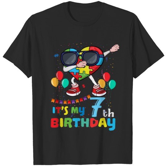 Discover Dab Heart Age 7 Born Birth Puzzle Autism Awareness T-shirt