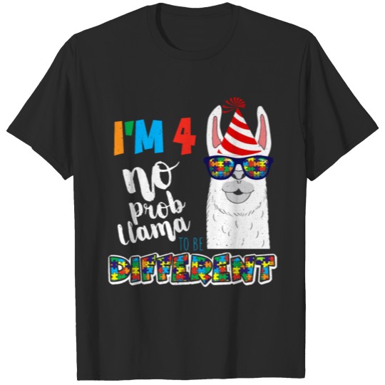 Discover Age 4 Llama Born Birth Puzzle Autism Awareness T-shirt
