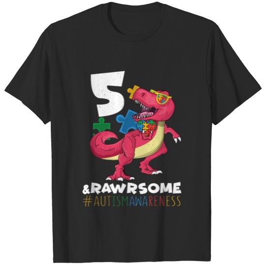 Discover Age 5 Dinosaur Born Birth Puzzle Autism Awareness T-shirt