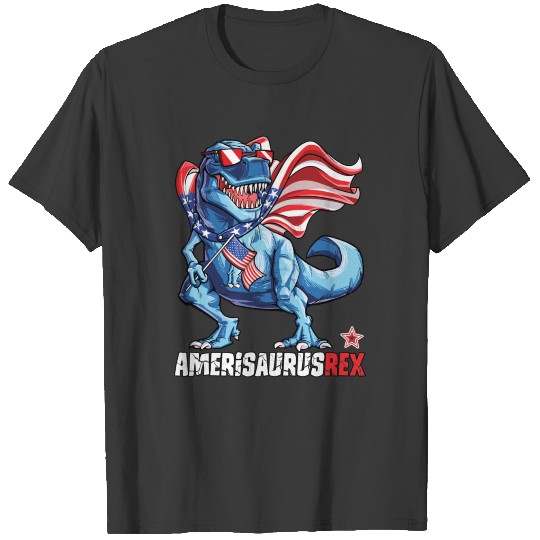 Discover Dinosaur American Flag T shirt 4th of July Amerisa T-shirt