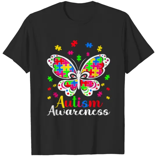 Discover Autism Awareness Day Butterfly Shape Puzzle T-shirt