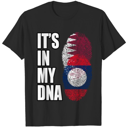 Discover Qatari And Laotian Vintage Heritage DNA Flag T-shirt