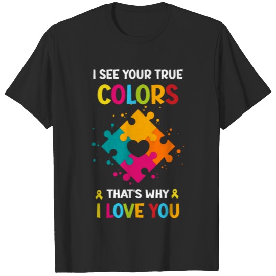 Discover Autism Awareness Square Puzzle Piece Family Heart T-shirt