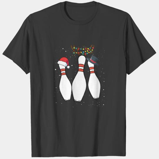 Christmas Bowling Pins Santa Hat Reindeer Horns T-shirt