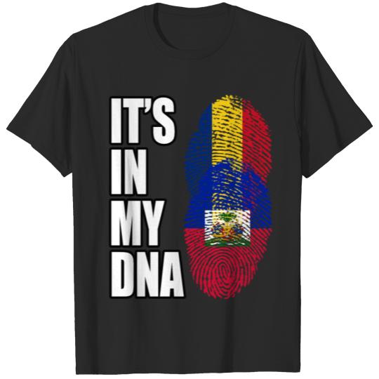 Discover Romanian And Haitian Vintage Heritage DNA Flag T-shirt