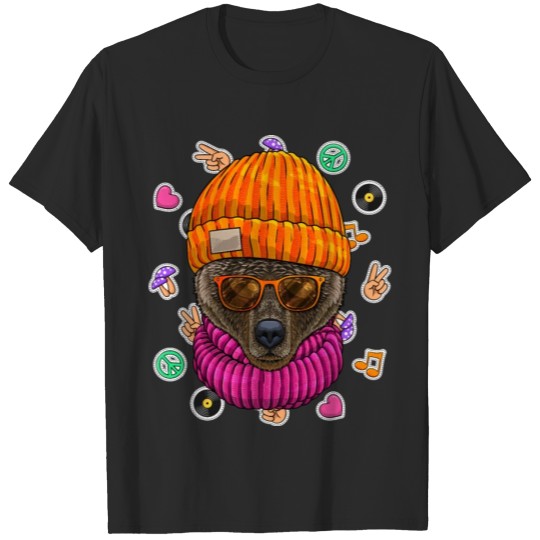 Hipster Bear Geek Nerd Glasses Animal Love Peace S T-shirt