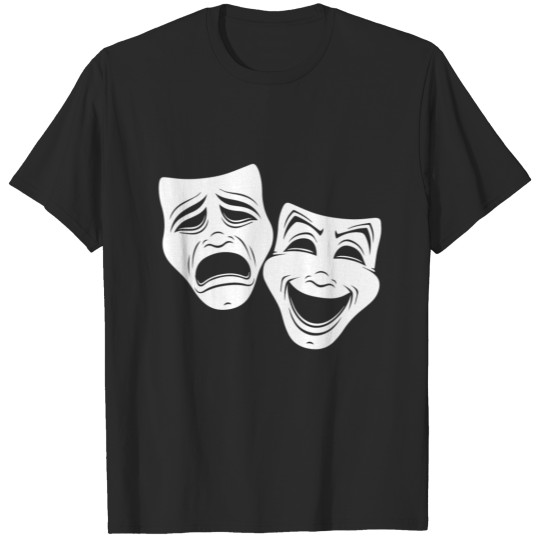 Discover Comedy And Tragedy Theater Masks Black Line T-shirt