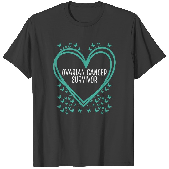 Ovarian Cancer Ribbon Fighter Heart Survivor T-shirt