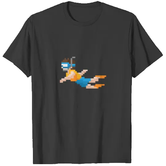 Retro 80s Pixel Art Scuba Diving Diver Snorkeling T-shirt