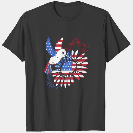 Sunflower 4th Of July American Flag Hummingbird T-shirt