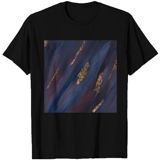 Navy Blue Paint Brushstrokes Gold Foil T-shirt