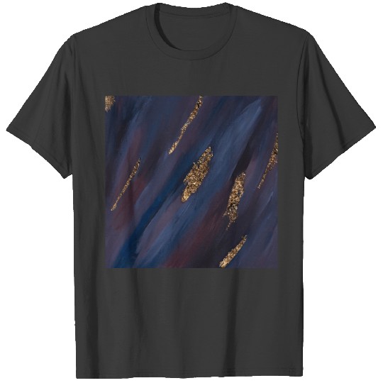 Navy Blue Paint Brushstrokes Gold Foil T-shirt