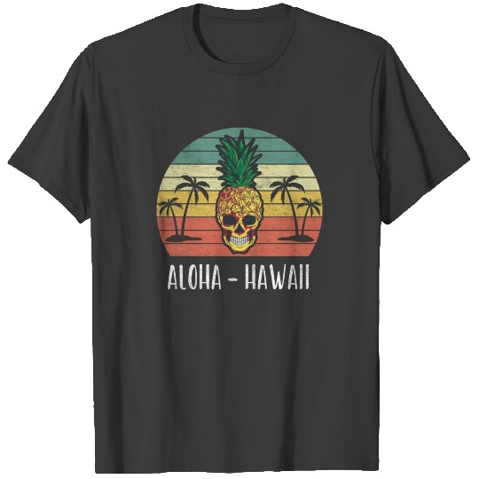 Aloha Hawaii Hawaiian Pineapple Skull 70s 80s Retr T-shirt