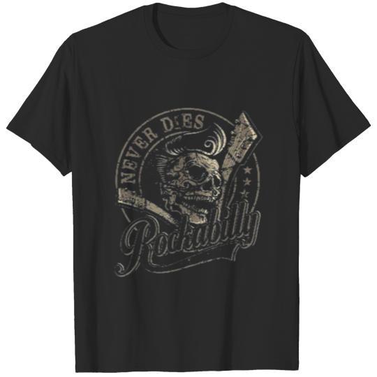 Discover Rockabilly Skull Guitar print gift for Rockstars T-shirt