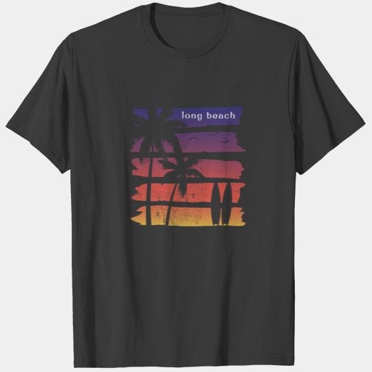 Cool Long Beach California Surfing Fan Palm Tree T-shirt