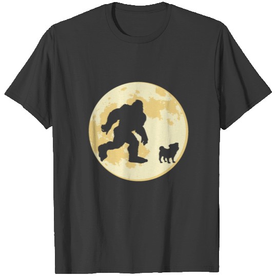 Bigfoot Pug Night Time Dog Walking Sasquatch T-shirt