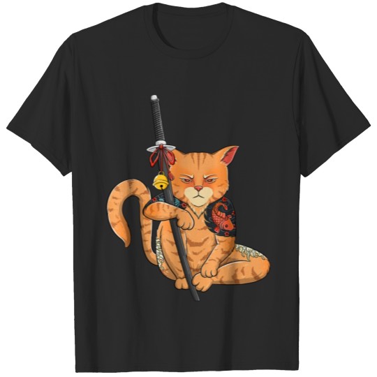 Discover Japanese Samurai Ninja Cat Tattoo Graphic T-shirt