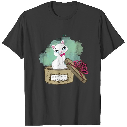 A cat in a gift box T-shirt
