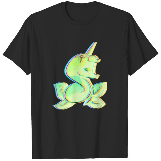 unicorn nature green 3d effect animal icon leaves T-shirt