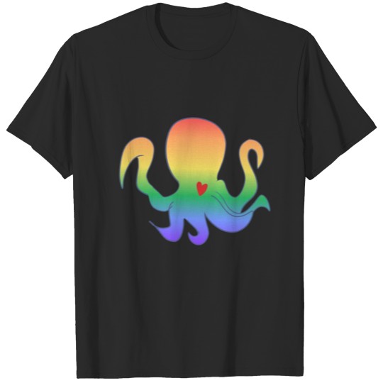 Discover LGBT heart symbol rainbow love octopus T-shirt