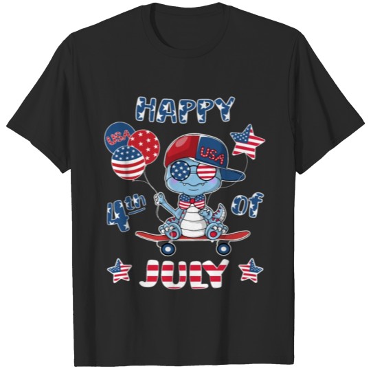 Discover Happy 4th of July Dinosaur Skateboard & Sunglasses T-shirt