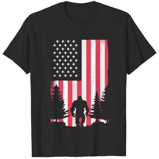 Bigfoot 4th of July American USA Flag Patriotic T-shirt