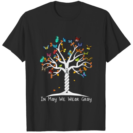 Discover In May We Wear Gray Brain Cancer Butterfly Tree T-shirt