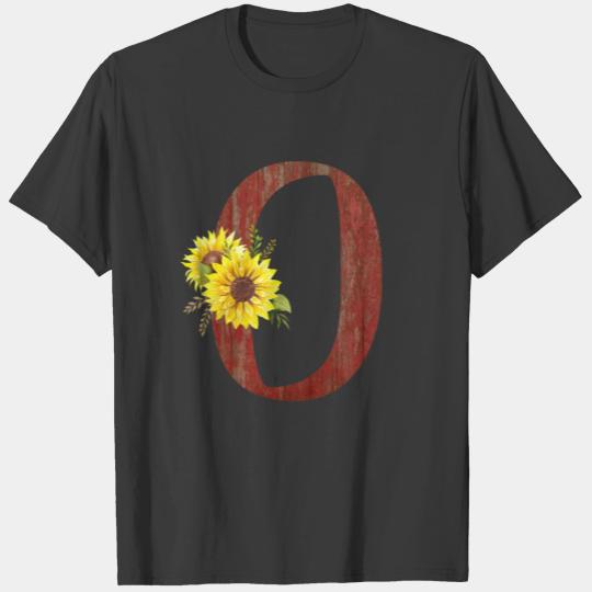 Red Barn Wood and Sunflowers Monogram Letter O T-shirt