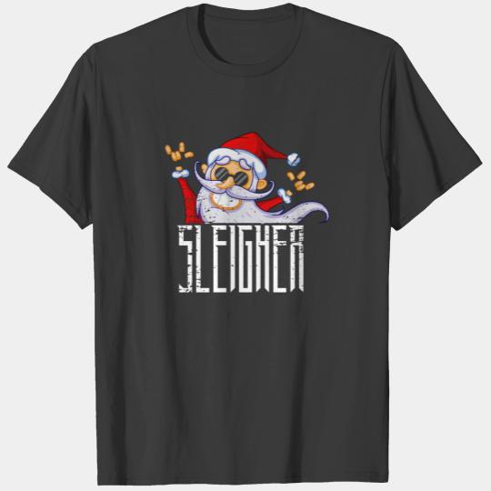 Sleigher Santa Claus Rock Metal Xmas Funny Christm T-shirt