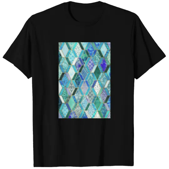 Sapphire Emerald Diamond Patchwork Pattern T-shirt