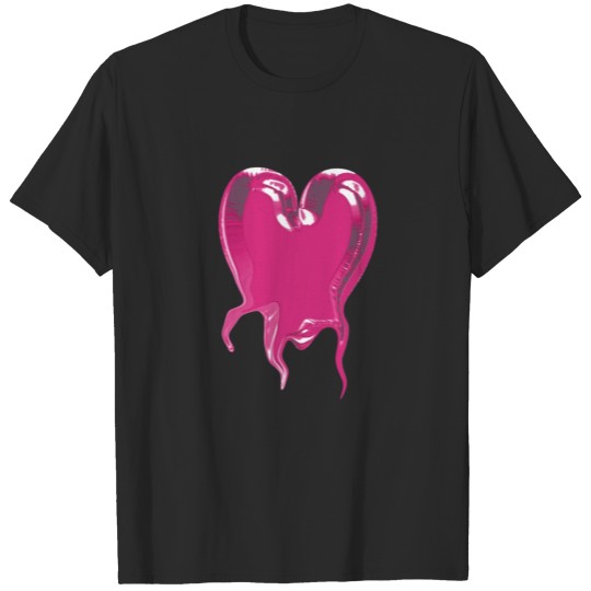 Discover heart pink cartoon shiny icon metallic liquid leak T-shirt