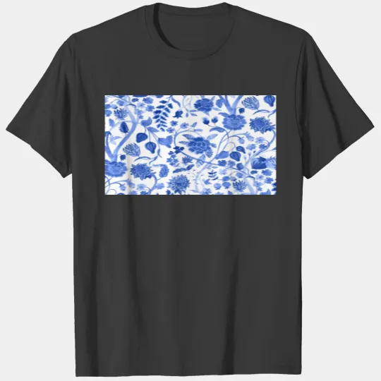 Blue Chinoiserie Blue and White Floral Blue Toile T-shirt