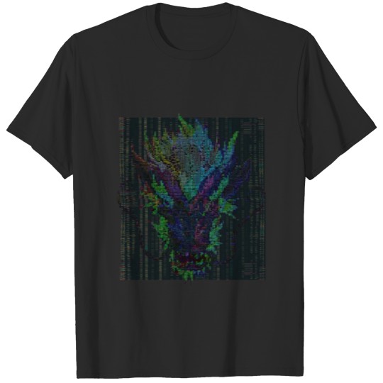 Discover Glitch Dragon Appears Thru the Static Word Art T-shirt