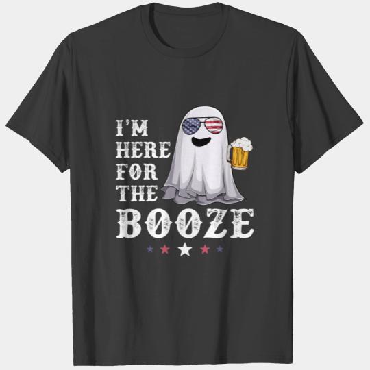 Ghost Booze 4th of July USA American Flag Beer T-shirt