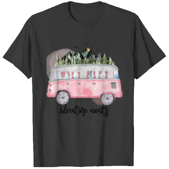 Adventure Awaits Pink Camper T-shirt