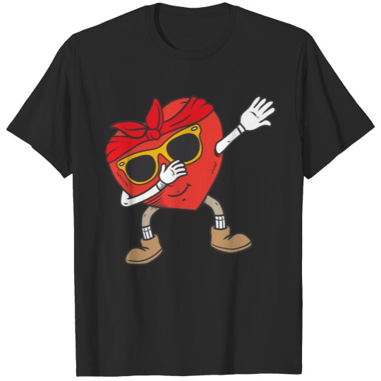 Funny Red Heart Dabbing Gift for Him Her Valentine T-shirt