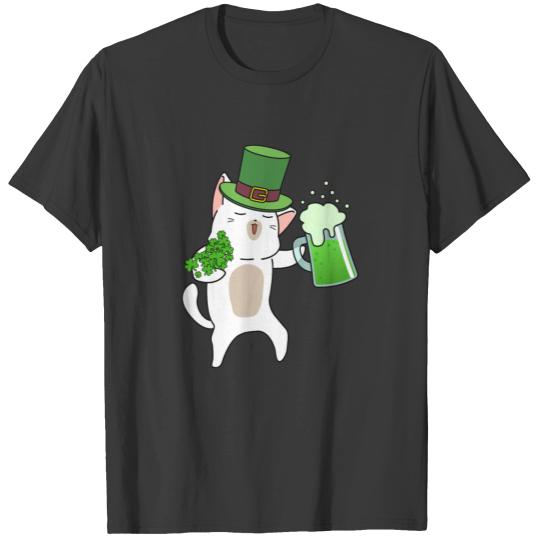 Beer Drinking Cat Shamrock Men Women St. Patrick's T-shirt