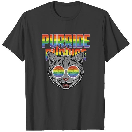 Funny LGBT Cat Gay Pride Rainbow Flag Sunglasses T-shirt